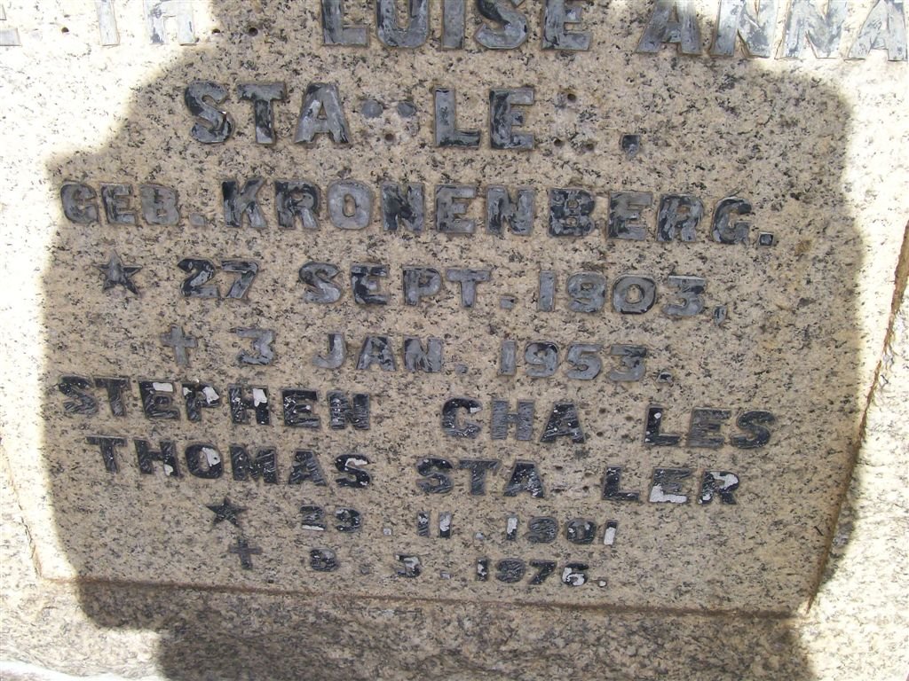 STADLER Stephen Charles Thomas 1901-1976 &amp; Heath Luise Anna KRONENBERG 1903-1954