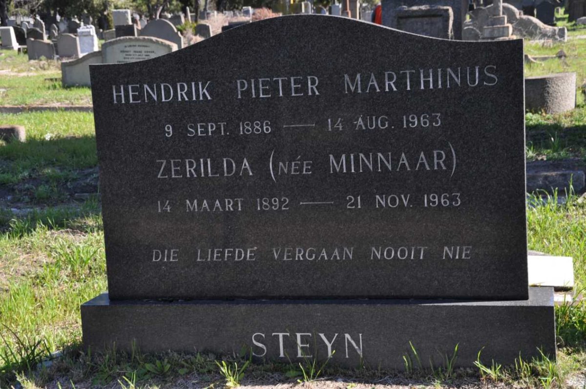 STEYN Hendrik Pieter Marthinus 1886-1963 &amp; Zerilda MINNAAR 1892-1963