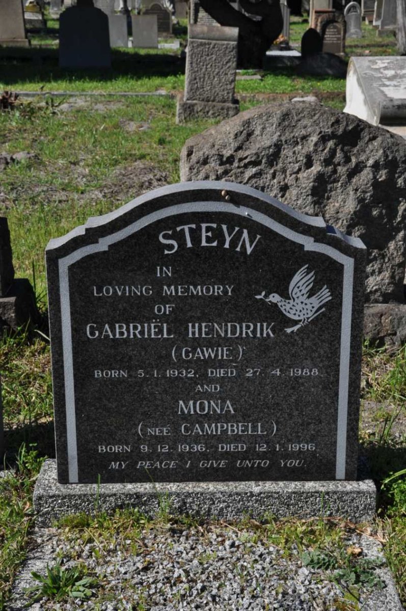 STEYN Gabriel Hendrik 1932-1988 &amp; Mona CAMPBELL 1936-1996