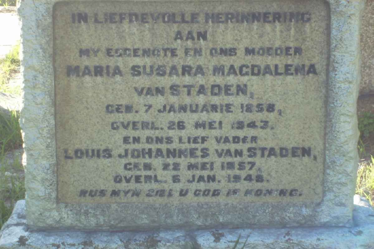 STADEN Louis Johannes, van 1857-1948 &amp; Maria Susara 1858-1943