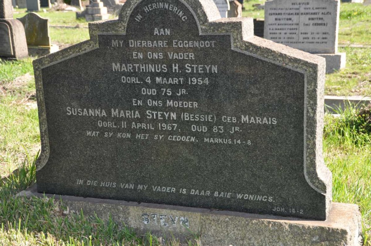 STEYN Marthinus H. -1954 &amp; Susanna Maria MARAIS -1967