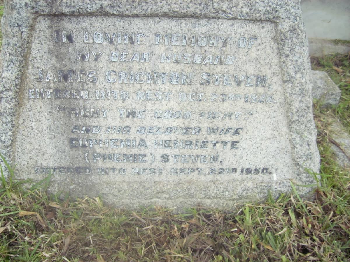 STEVEN James Crichton -1928 &amp; Euphenia Henriette -1950