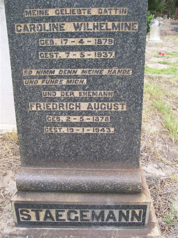STAEGEMANN Friedrich August 1878-1943 &amp; Caroline Wilhelmine 1879-1937