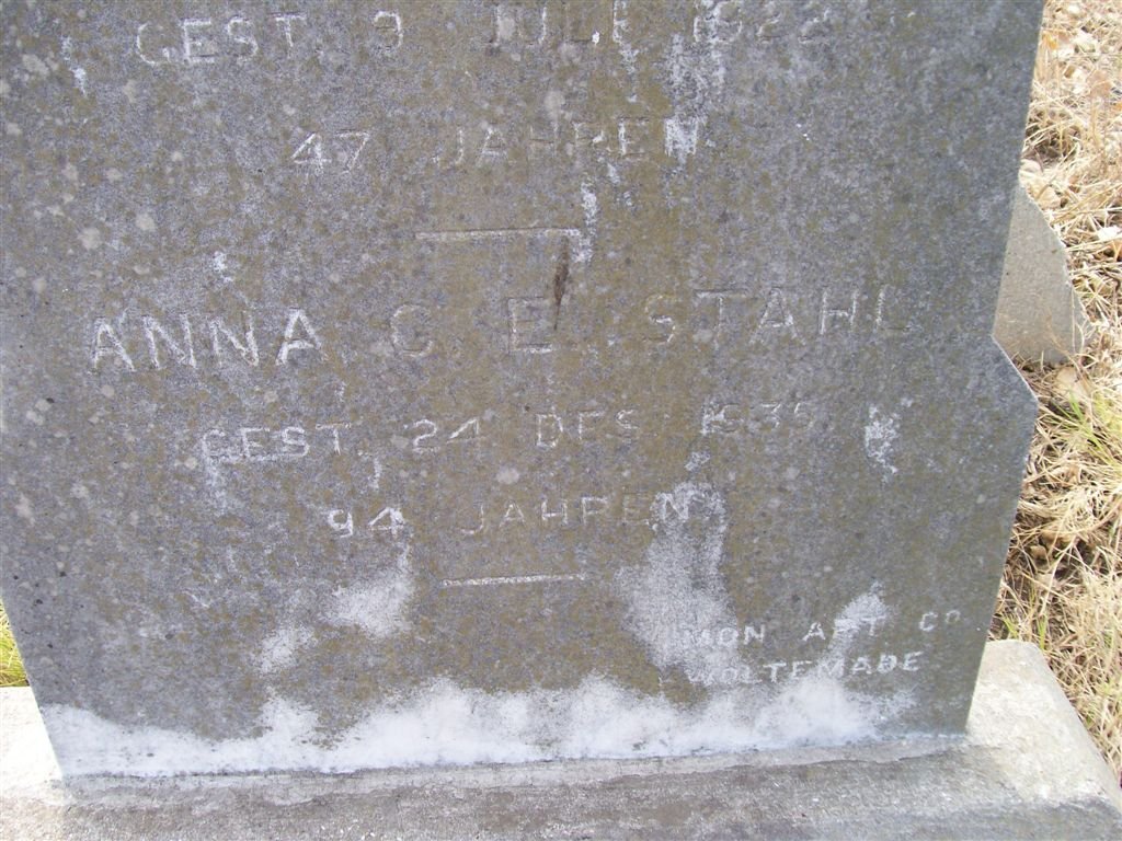 STAHL Anna G. E. -1939