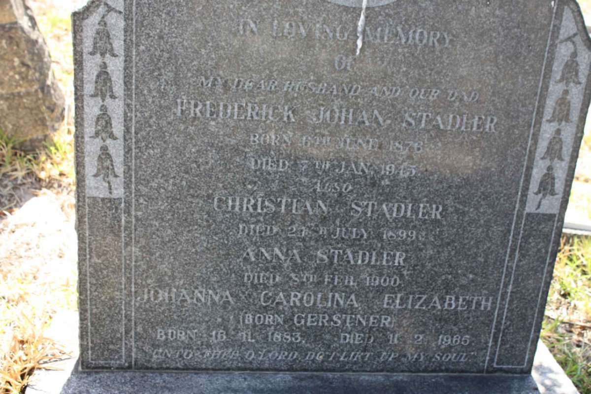 STADLER Frederick Johan 1876-1945 &amp; Johanna Carolina Elizabeth GERSTNER 1883-1965