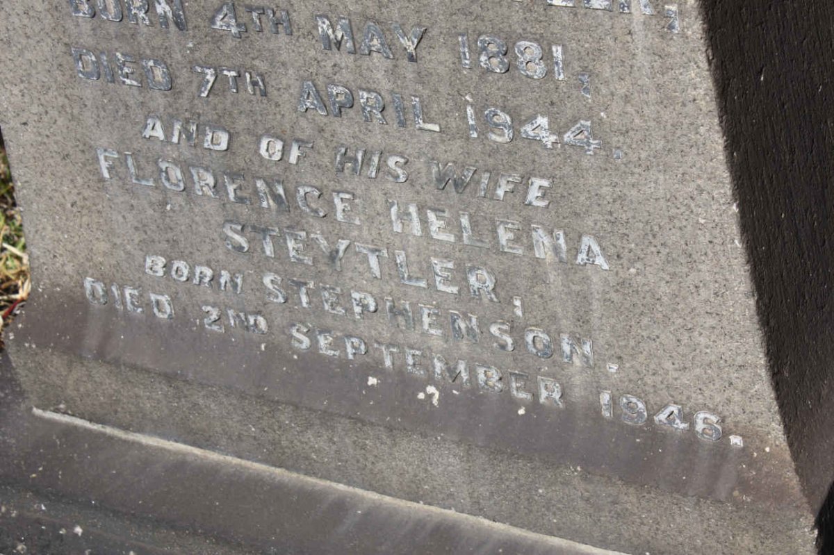 STEYTLER William John Alexander 1881-1944 &amp; Florence Helena STEPHENSON -1946