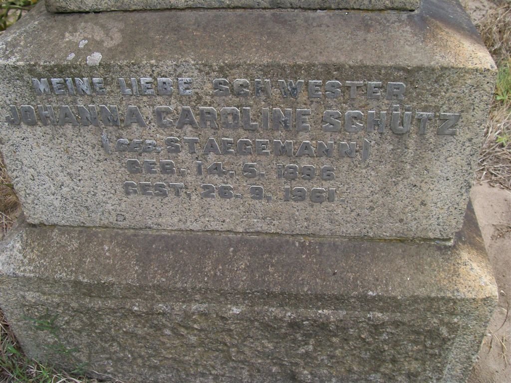 SCHUTZ Johanna Caroline nee STAEGEMANN 1896-1961