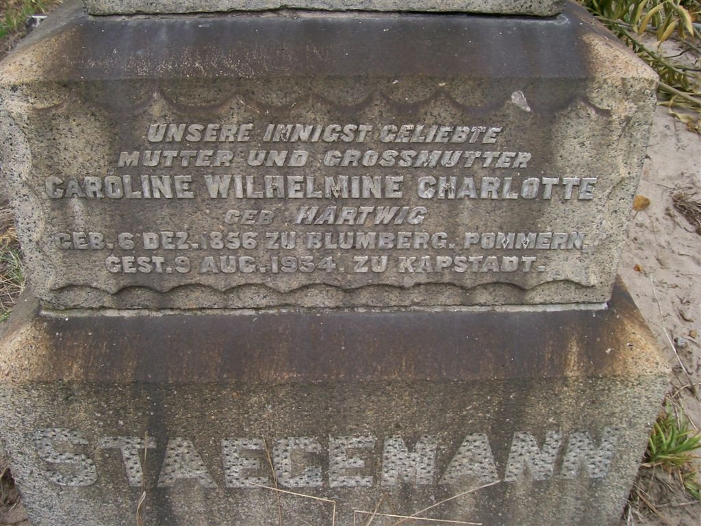 STAEGEMANN Caroline Wilhelmine Charlotte nee HARTWIG 1856-1934