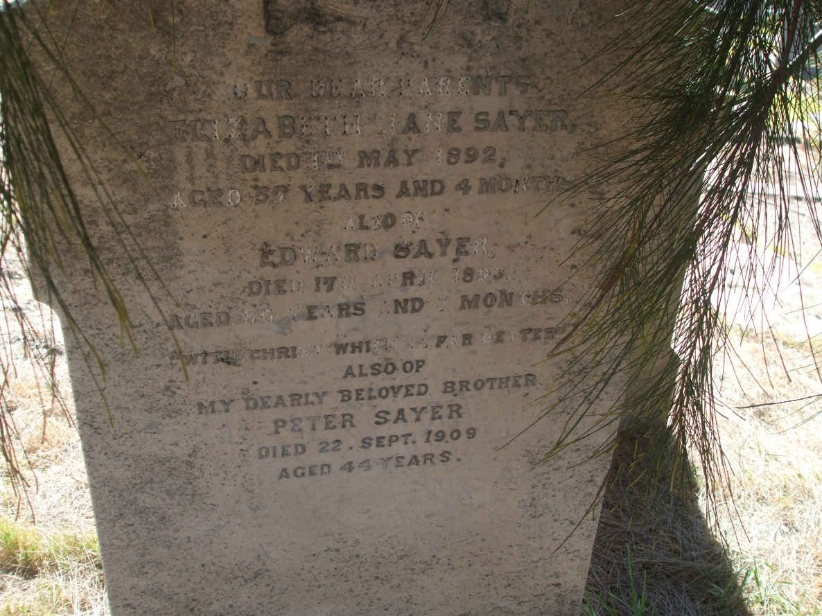 SAYER Edward -18?? &amp; Elizabeth Jane -1892 :: SAYER Peter -1909