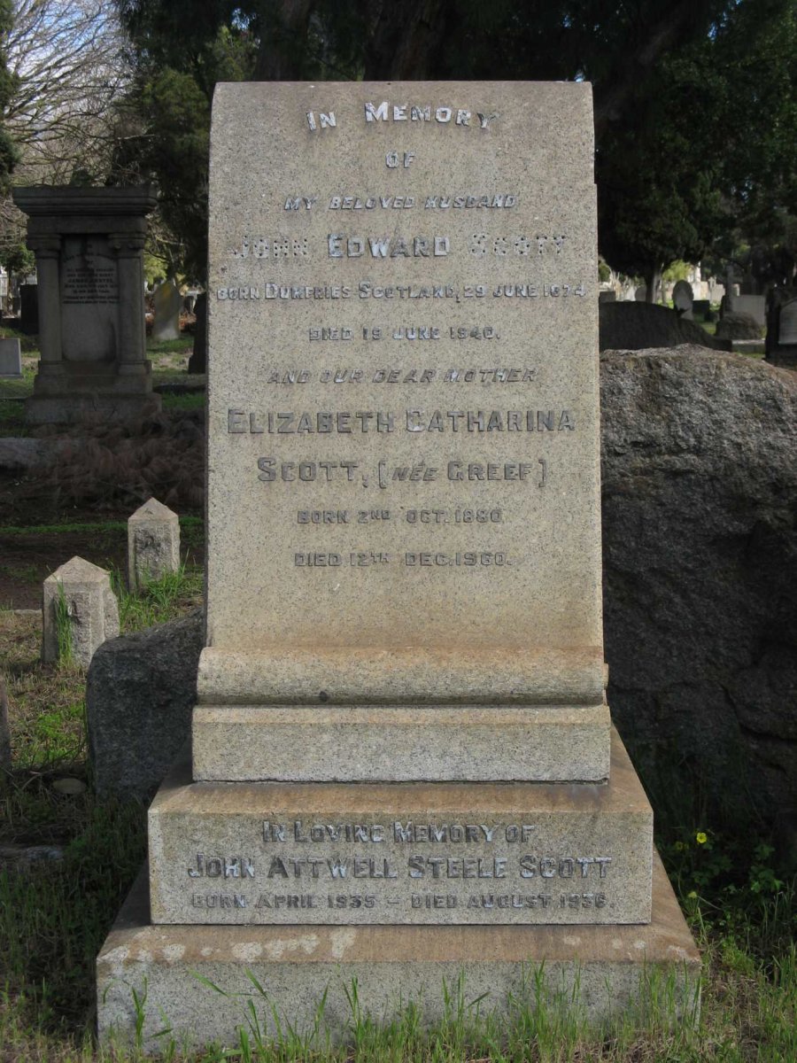 SCOTT John Edward 1874-1940 &amp; Elizabeth Catharina GREEF 1880-1960