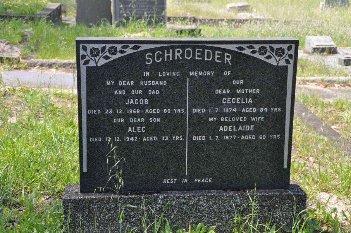 SCHROEDER Jacob -1968 &amp; Cecelia -1974 :: SCHROEDER Alec -1942 :: SCHROEDER Adelaide -1977
