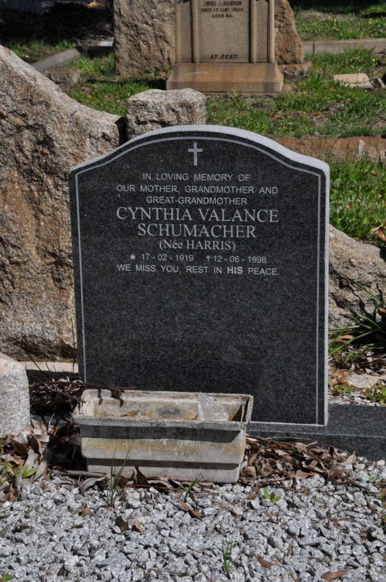 SCHUMACHER Cynthia Valance nee HARRIS 1919-1998