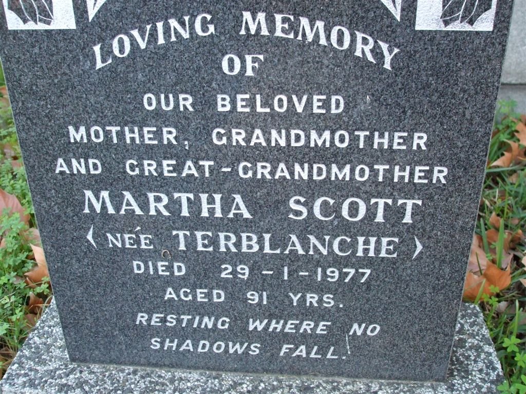 SCOTT Martha nee TERBLANCHE -1977