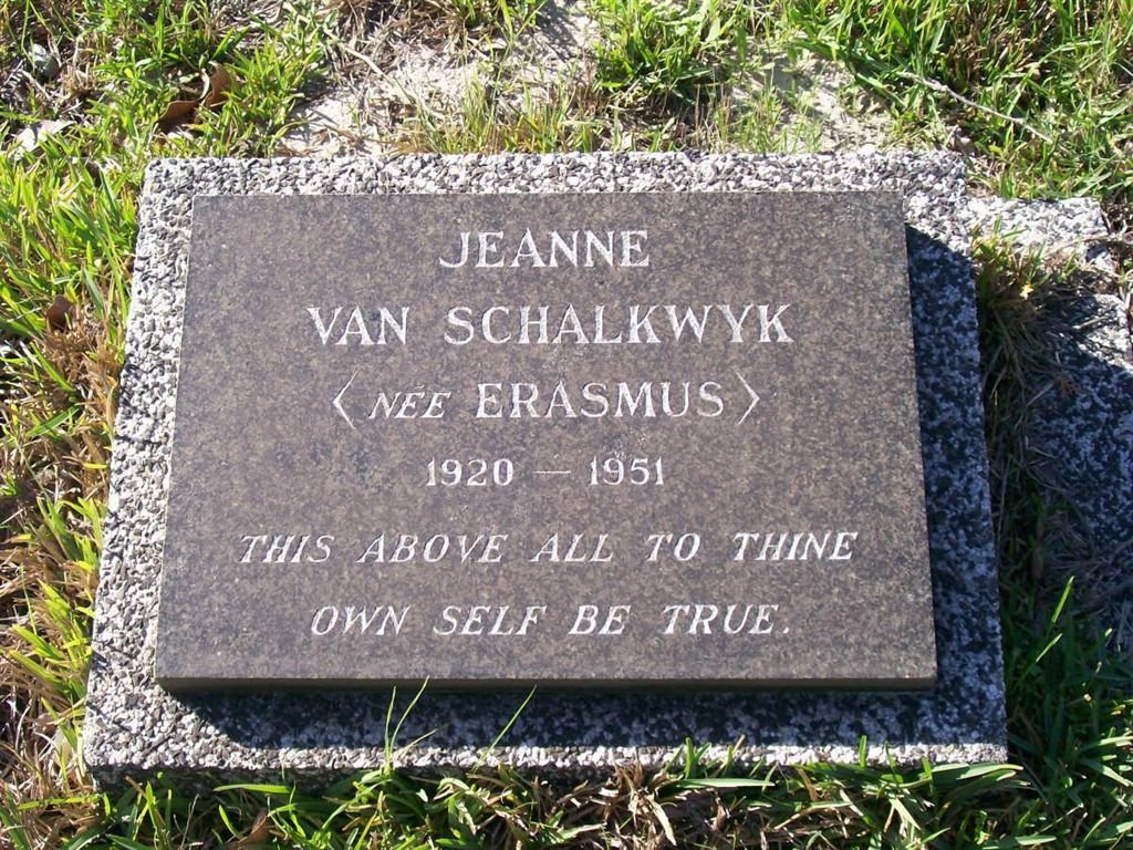 SCHALKWYK Jeanne, van nee ERASMUS 1920-1951