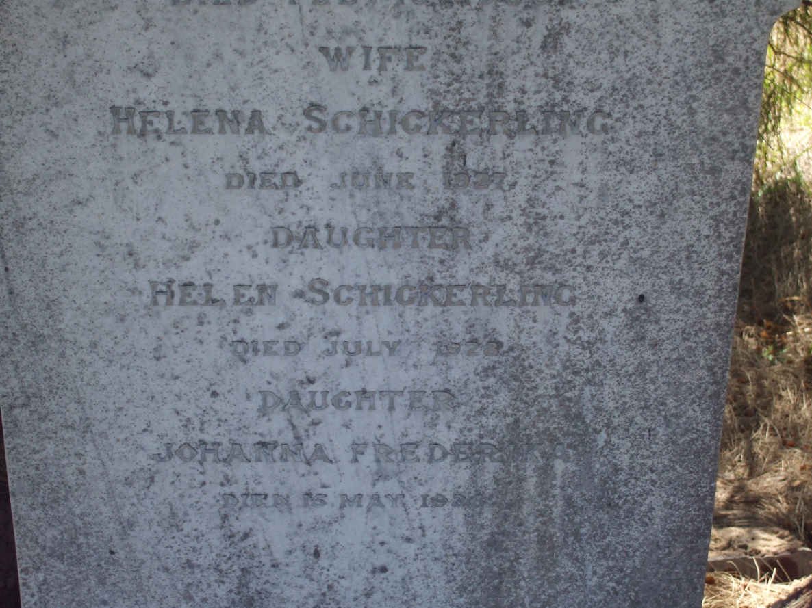 SCHICKERLING Helena -1927  :: SCHICKERLING Helen -1928 :: SCHICKERLING Johanna Fredericka -1926