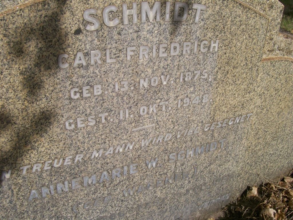 SCHMIDT Carl Friedrich 1875-1948 &amp; Annemarie W. WAGENER 1886-1957