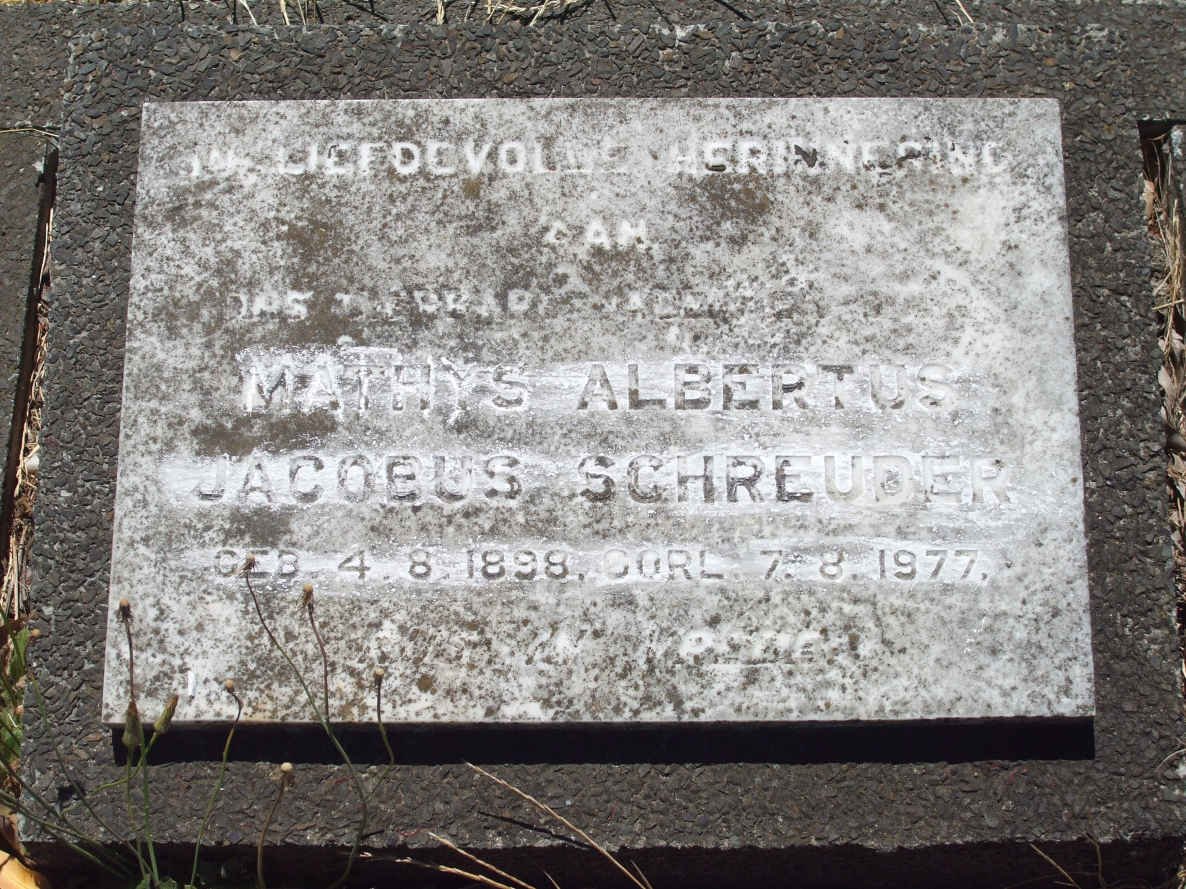 SCHREUDER Mathys Albertus Jacobus 1898-1977