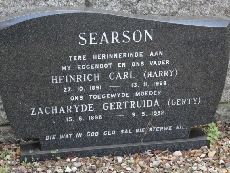SEARSON Heinrich Carl 1891-1968 &amp; Zacharyde Gertruida 1896-1982