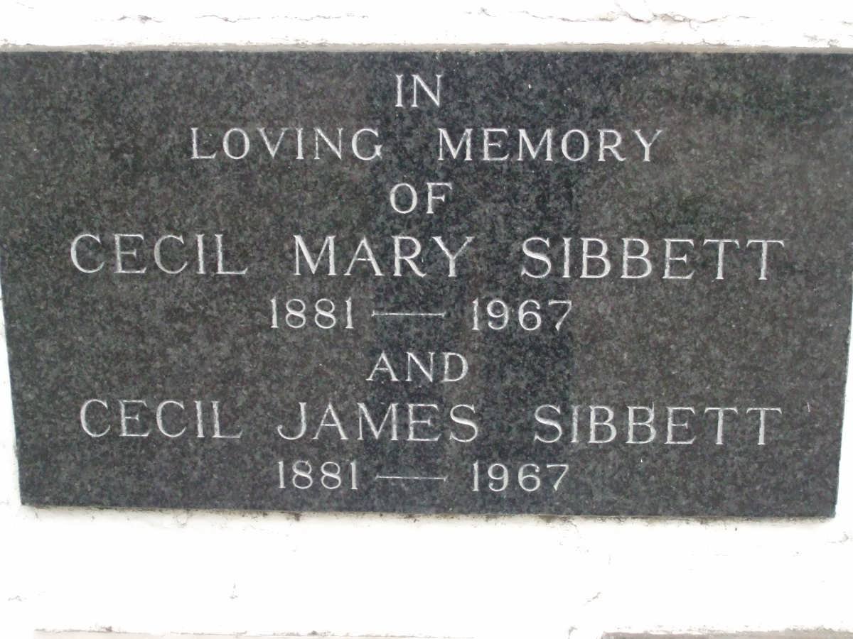 SIBBETT Cecil James 1881-1967 &amp; Cecil Mary 1881-1967