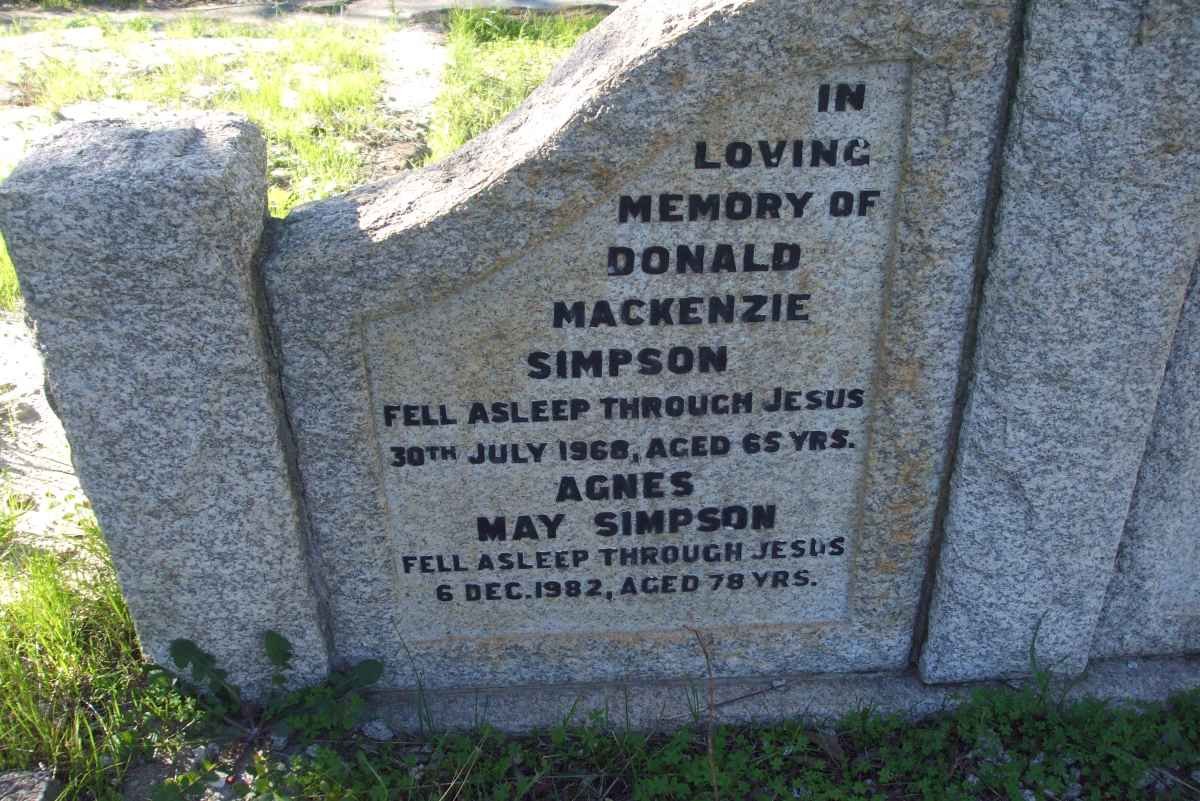 SIMPSON Donald Mackenzie -1968 &amp; Agnes May -1982