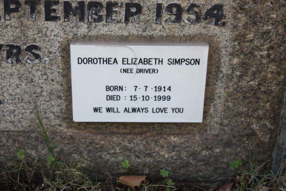 SIMPSON Dorothea Elizabeth nee DRIVER 1914-1999