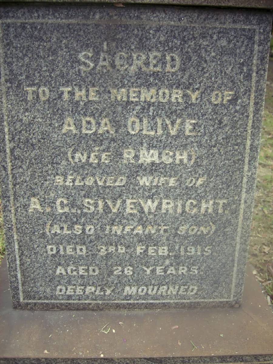 RIACH Simpson 1834-1907 :: SIVEWRIGHT Ada Olive -1915 :: SIVEWRIGHT infant son