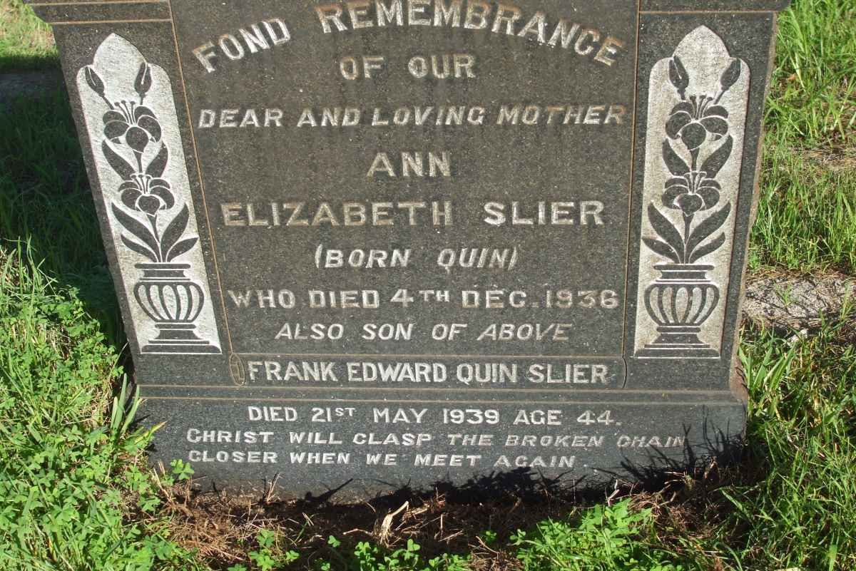 SLIER Ann Elizabeth nee QUIN  -1936 :: SLIER Edward Frank Quin  -1939