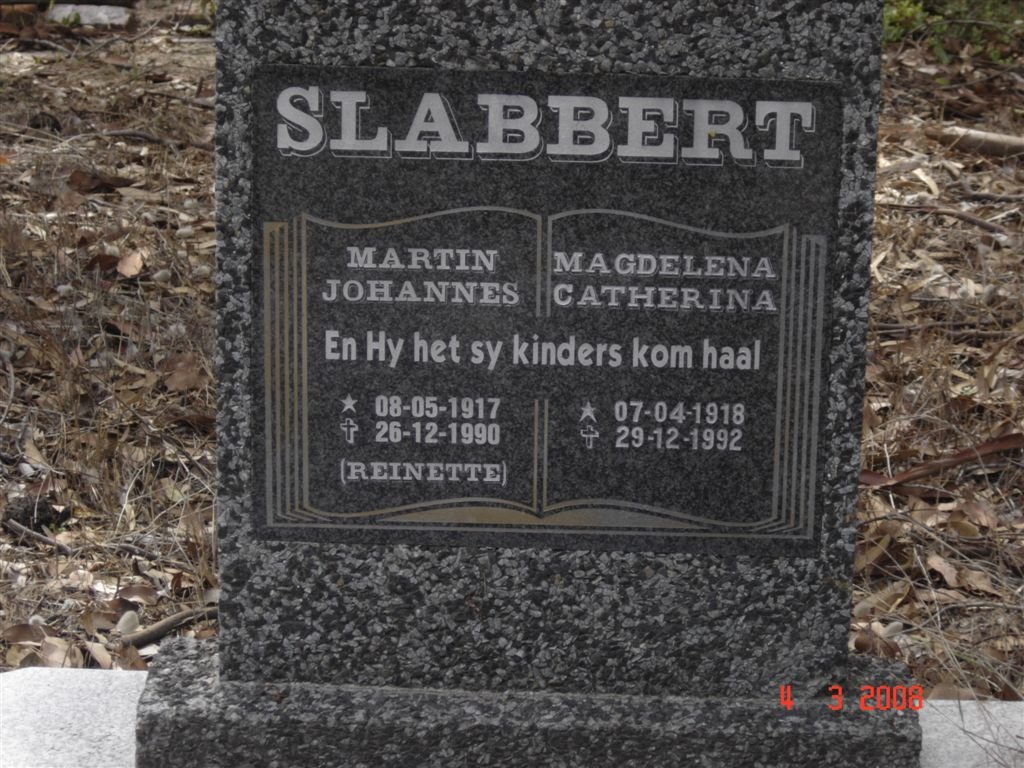 SLABBERT Martin Johannes 1917-1990 &amp; Magdalena Catharina 1918-1992