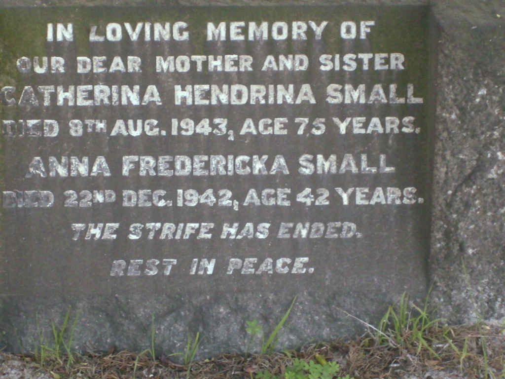 SMALL Catherina Hendrina  -1943 :: SMALL Anna Fredericka  -1942 