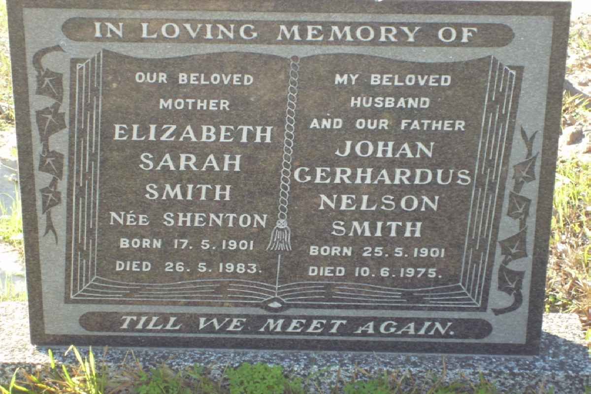 SMITH Johan Gerhardus Nelson 1901-1975 &amp; Elizabeth Sarah SHENTON 1901-1983