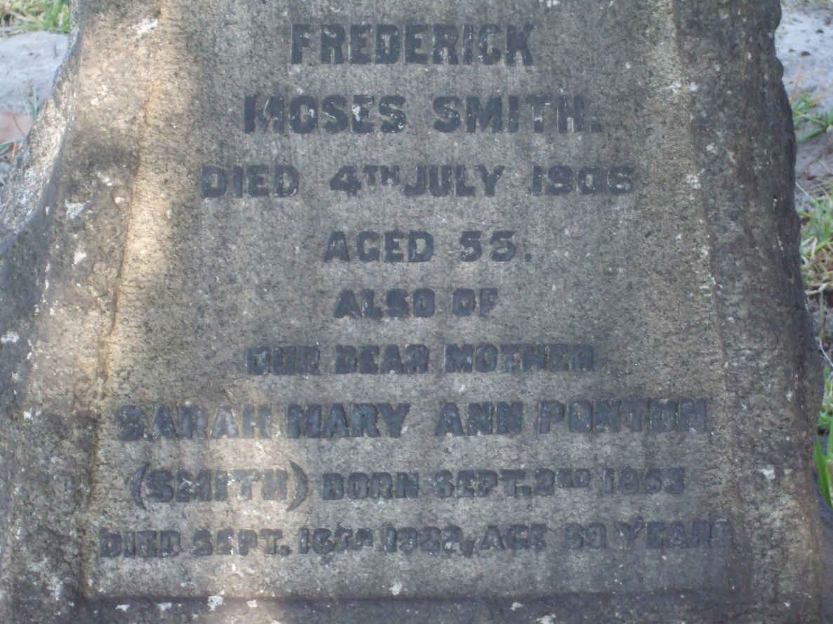 SMITH Frederick Moses -1906 :: PONTON Sarah Mary Ann formerly SMITH -1922