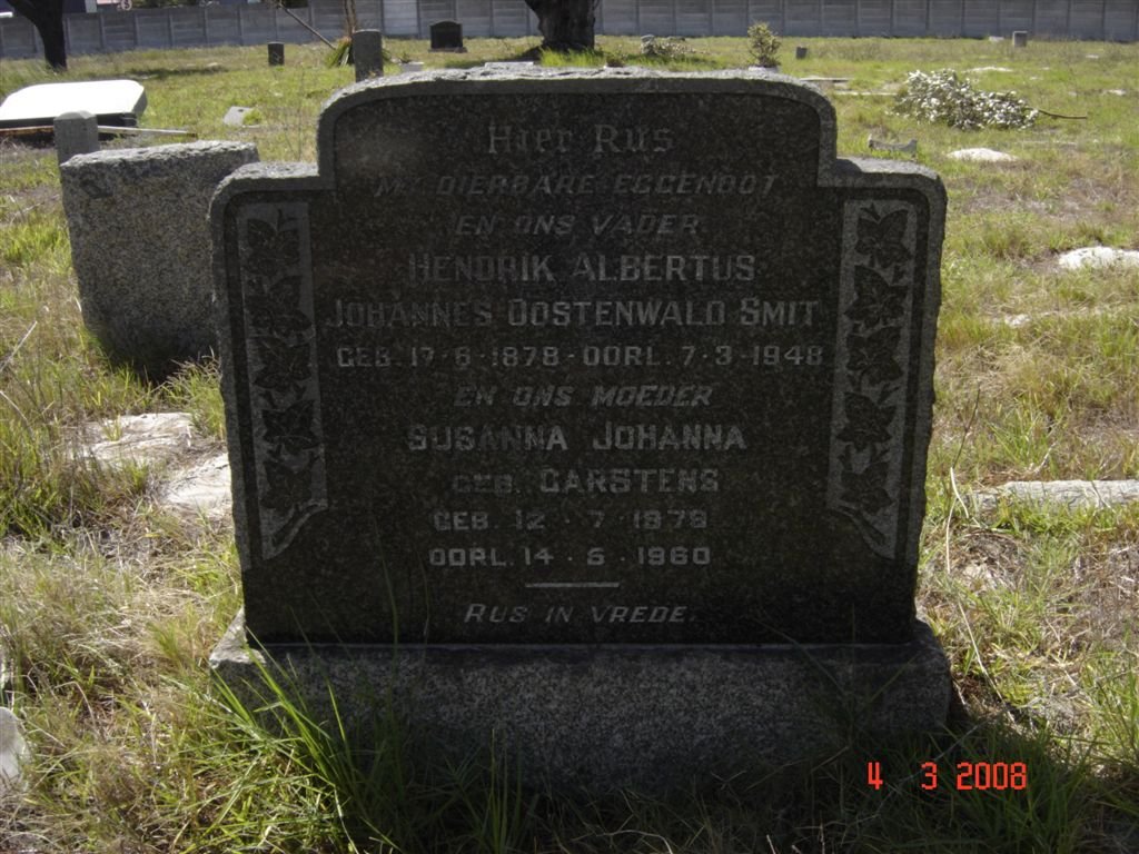 SMIT Hendrik Albertus Johannes Oostenwald 1878-1948 &amp; Susanna Johanna CARSTENS 1878-1960