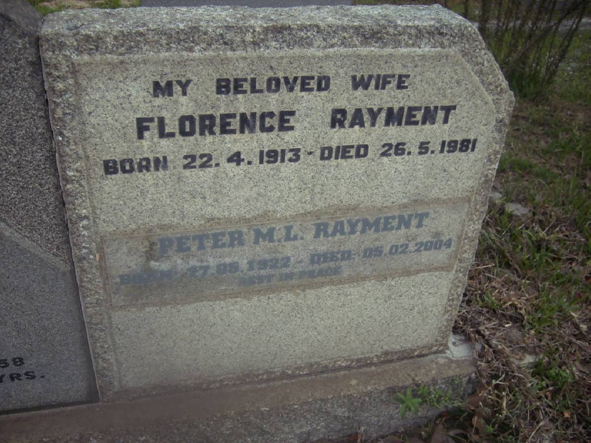 RAYMENT Peter M.L. 1922-2004 &amp; Florence 1913-1981