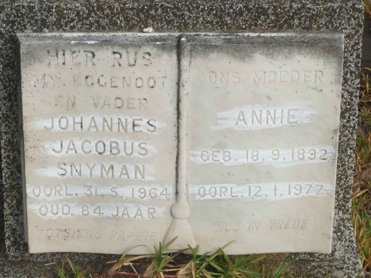 SNYMAN Johannes Jacobus -1964 &amp; Annie 1892-1977