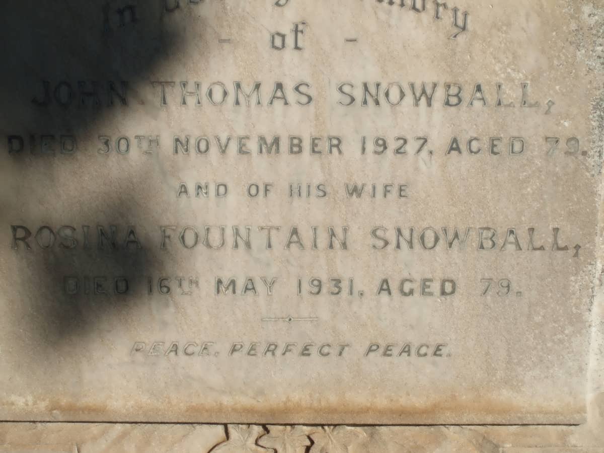 SNOWBALL John Thomas -1927 &amp; Rosina Fountain -1931