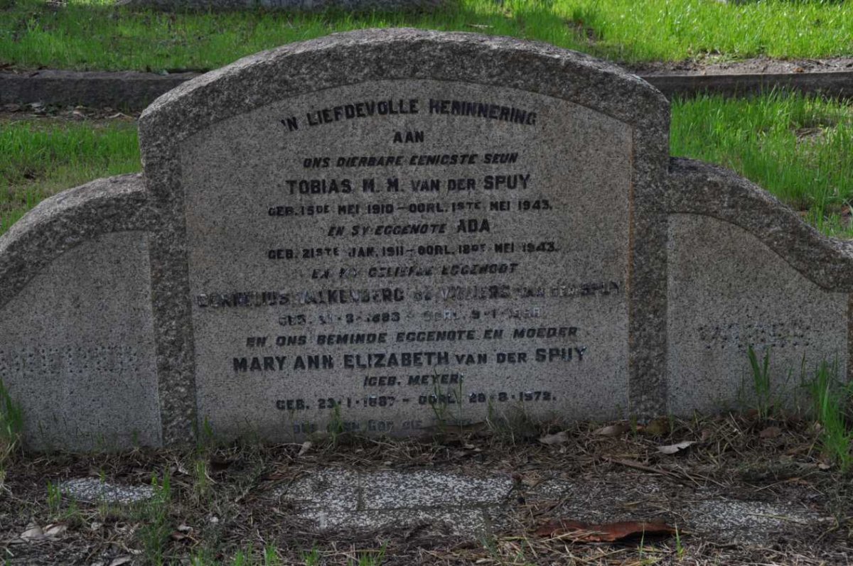 SPUY Cornelius Valkenberg de Villiers, van der 1883-1958 &amp; Mary Ann Elizabeth MEYER 1887-1972
