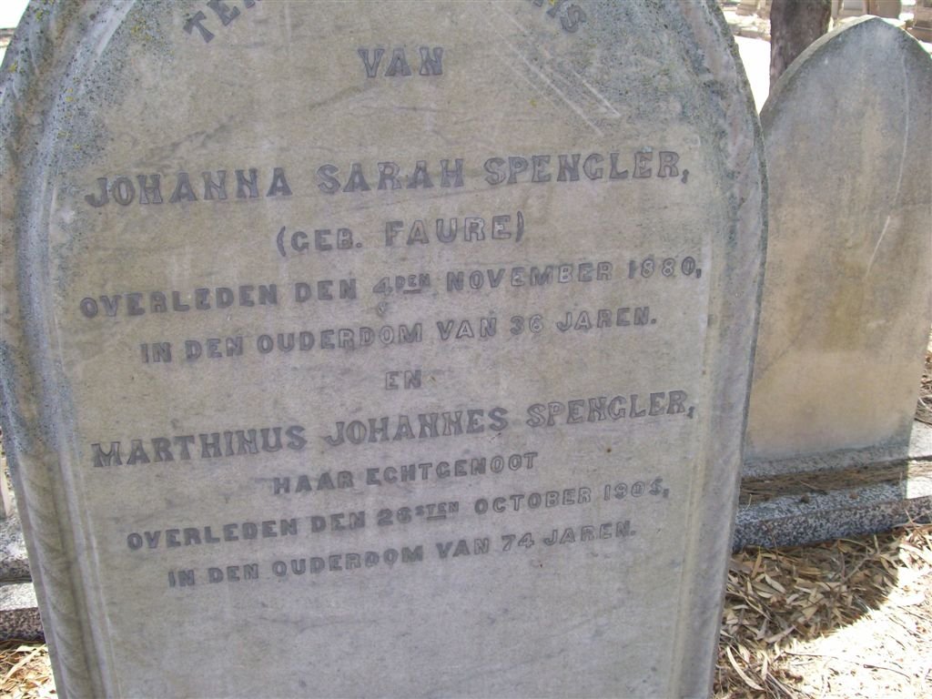 SPENGLER Marthinus Johannes -1905 &amp; Johanna Sarah FAURE -1880