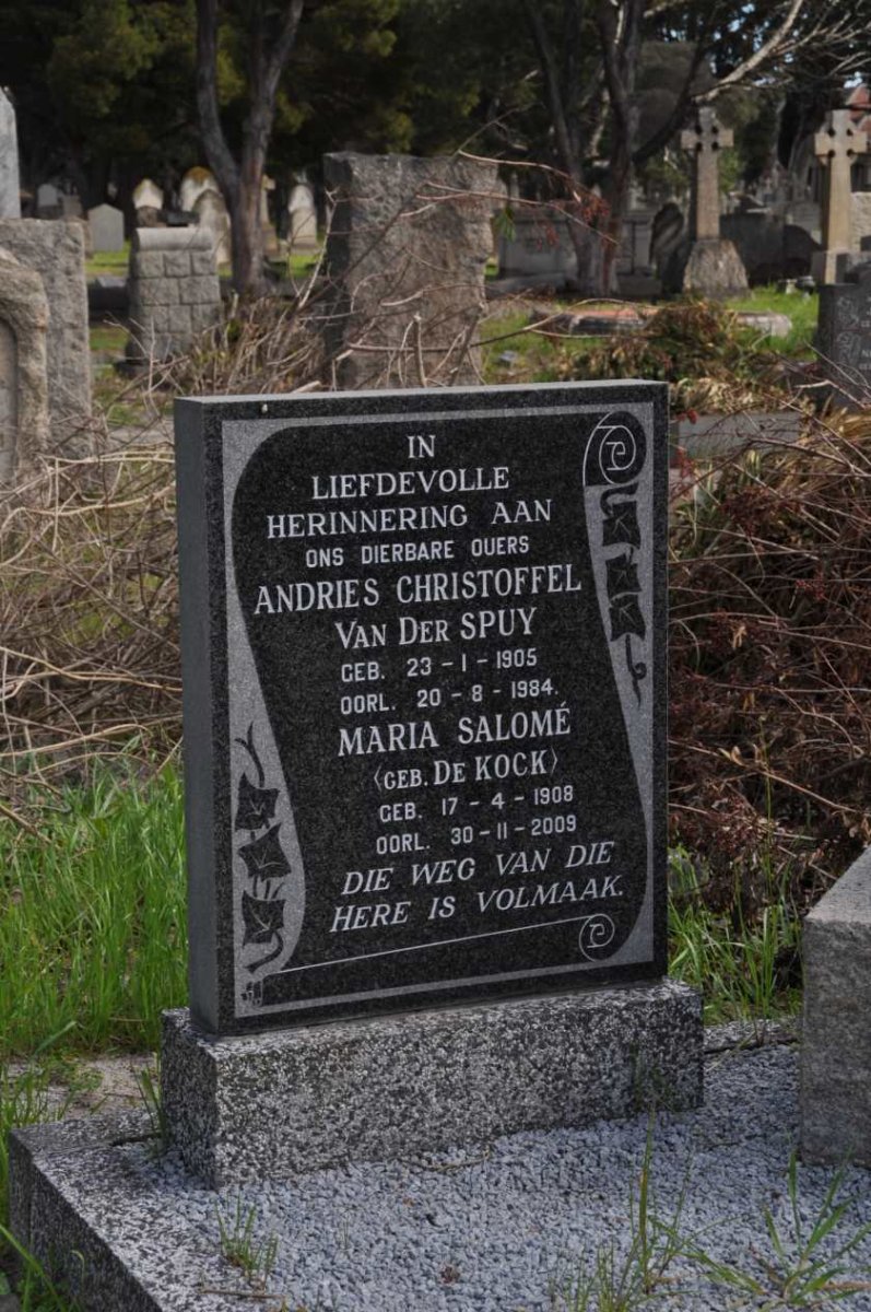 SPUY Andries Christoffel, van der 1905-1984 &amp; Maria Salome DE KOCK 1908-2009