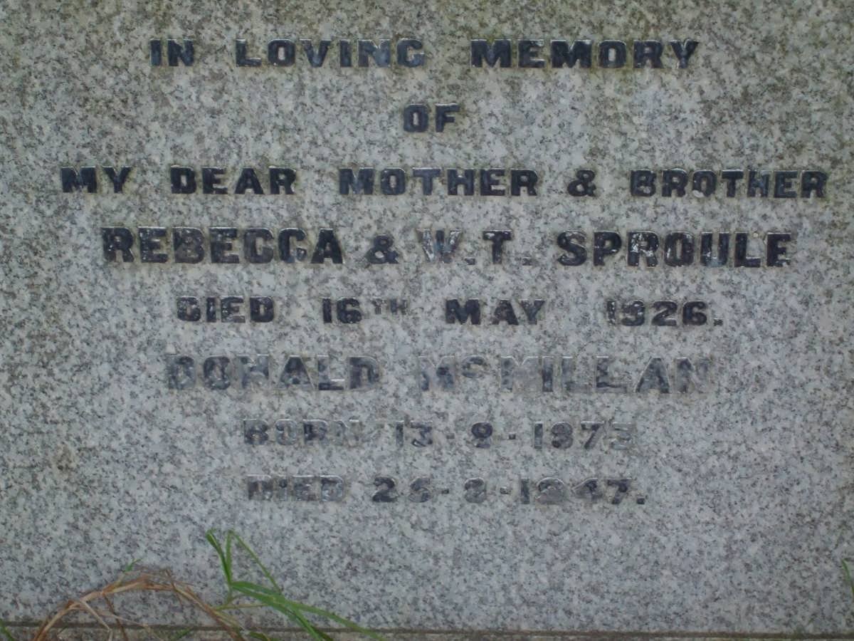 SPROULE Ronald William 1873-1947 &amp; Rebecca -1926 :: SPROULE W.T. -1926