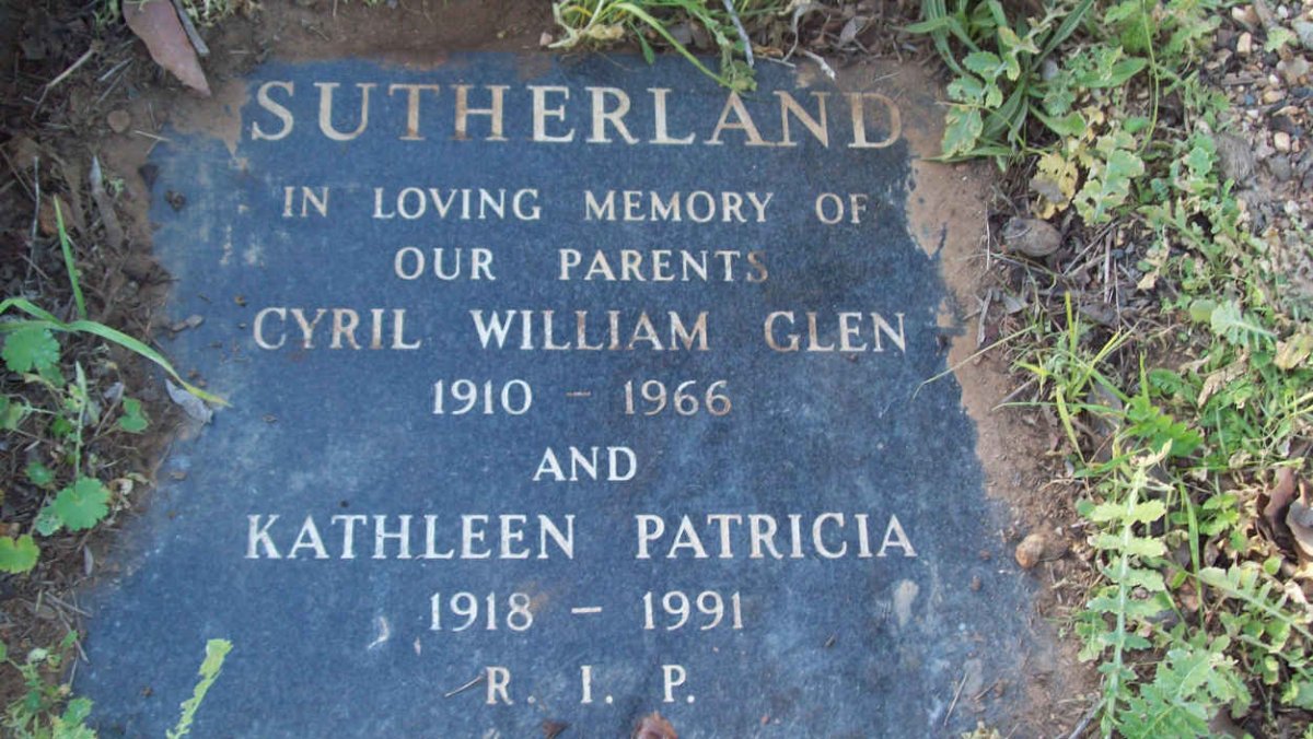 SUTHERLAND Cyril William Glen 1910-1966 &amp; Kathleen Patricia 1918-1991