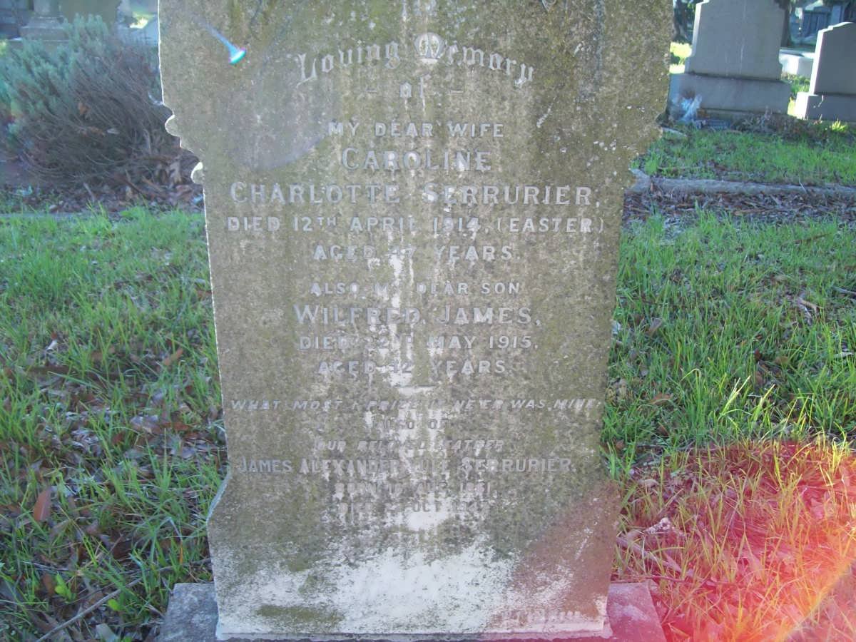 SURRURIER James Alexander 1861-1941 &amp; Caroline Charlotte 1850-1914 :: SURRURIER Wilfred James -1915