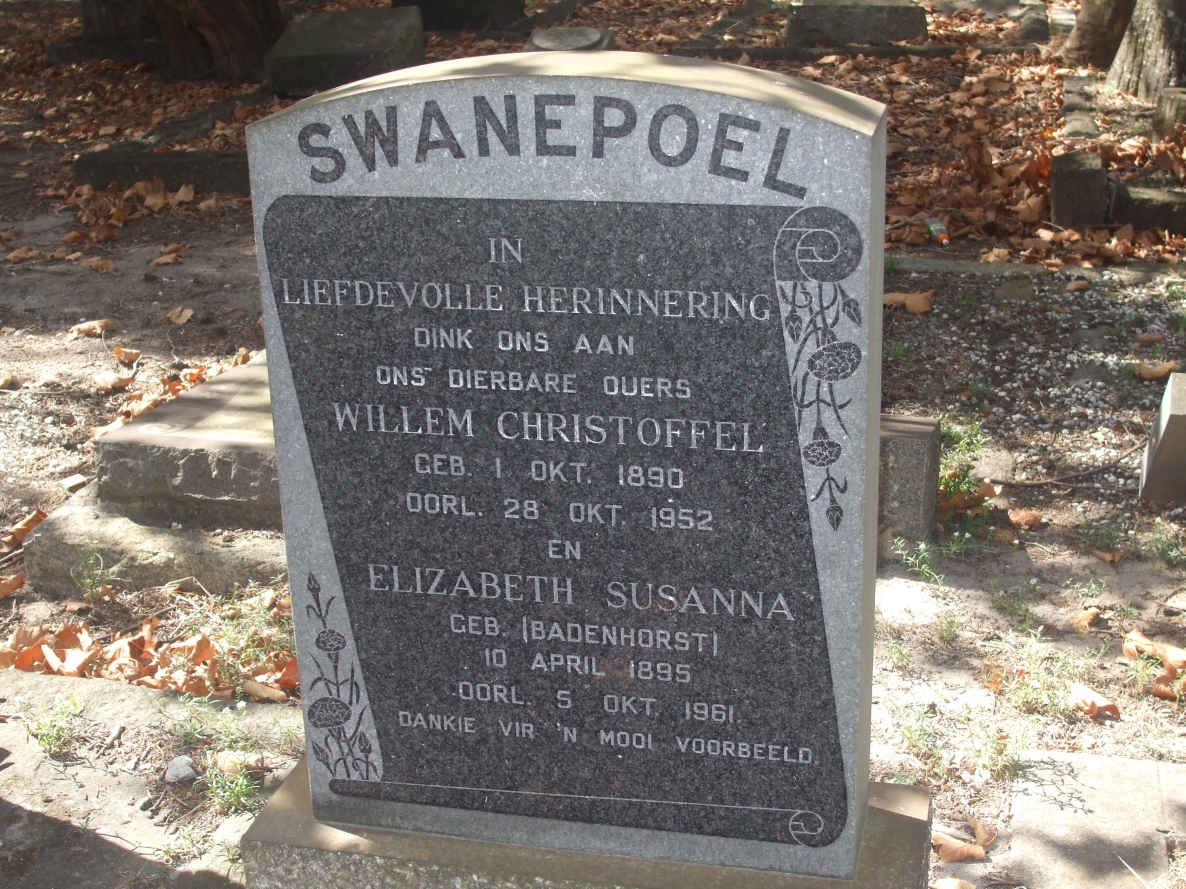 SWANEPOEL Willem Christoffel 1890-1952 &amp; Elizabeth Susanna BADENHORST 1895-1961