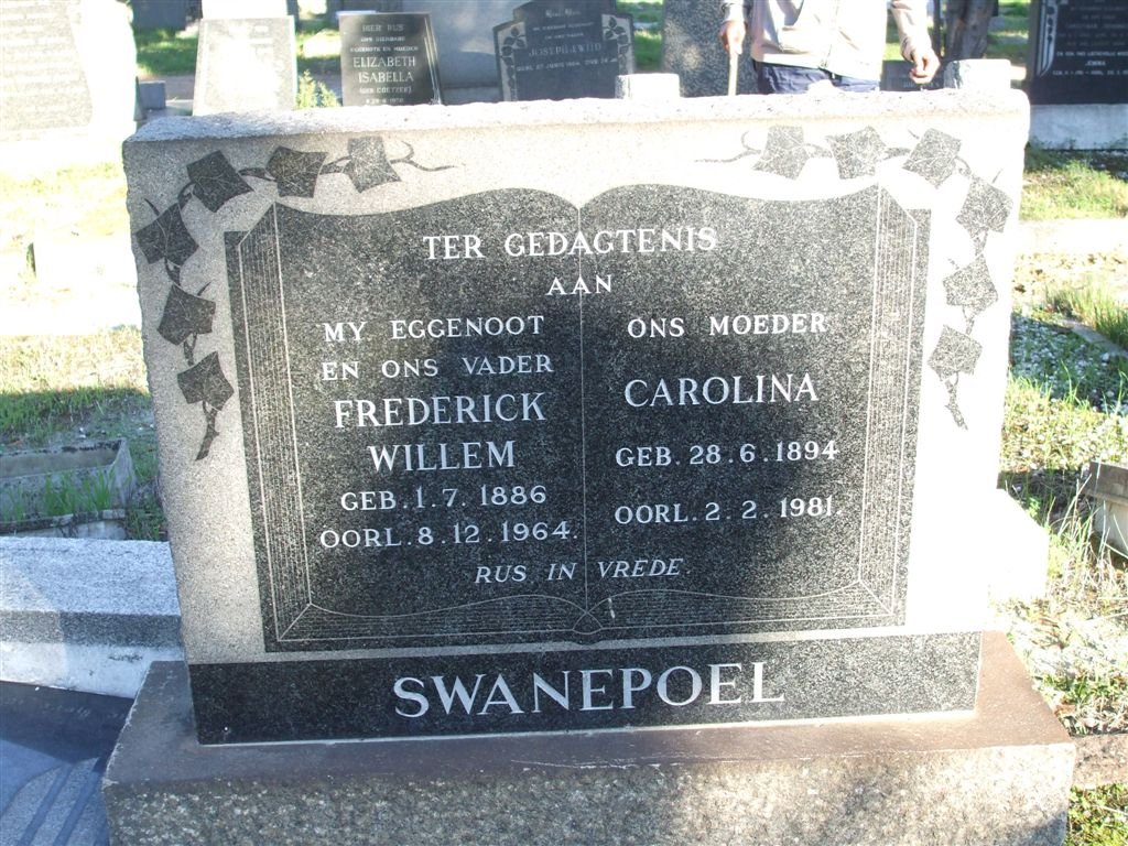 SWANEPOEL Frederick Willem 1886-1964 7 Carolina 1894-1981