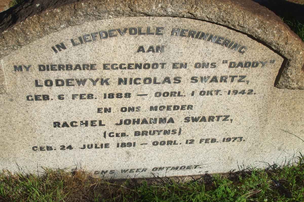 SWARTZ Lodewyk Nicolaas 1888-1942 &amp; Rachel Johanna BRUYNS 1891-1973