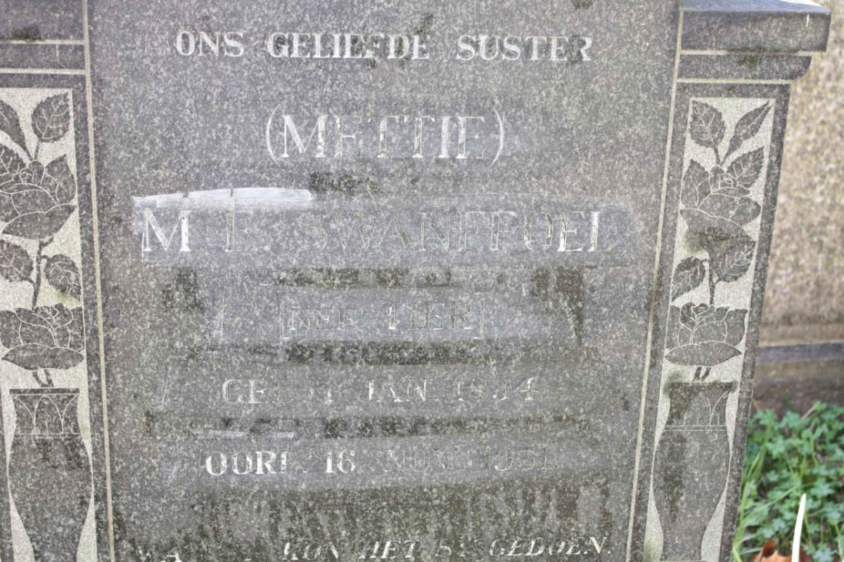 SWANEPOEL M.E. nee TIER 1874-1951