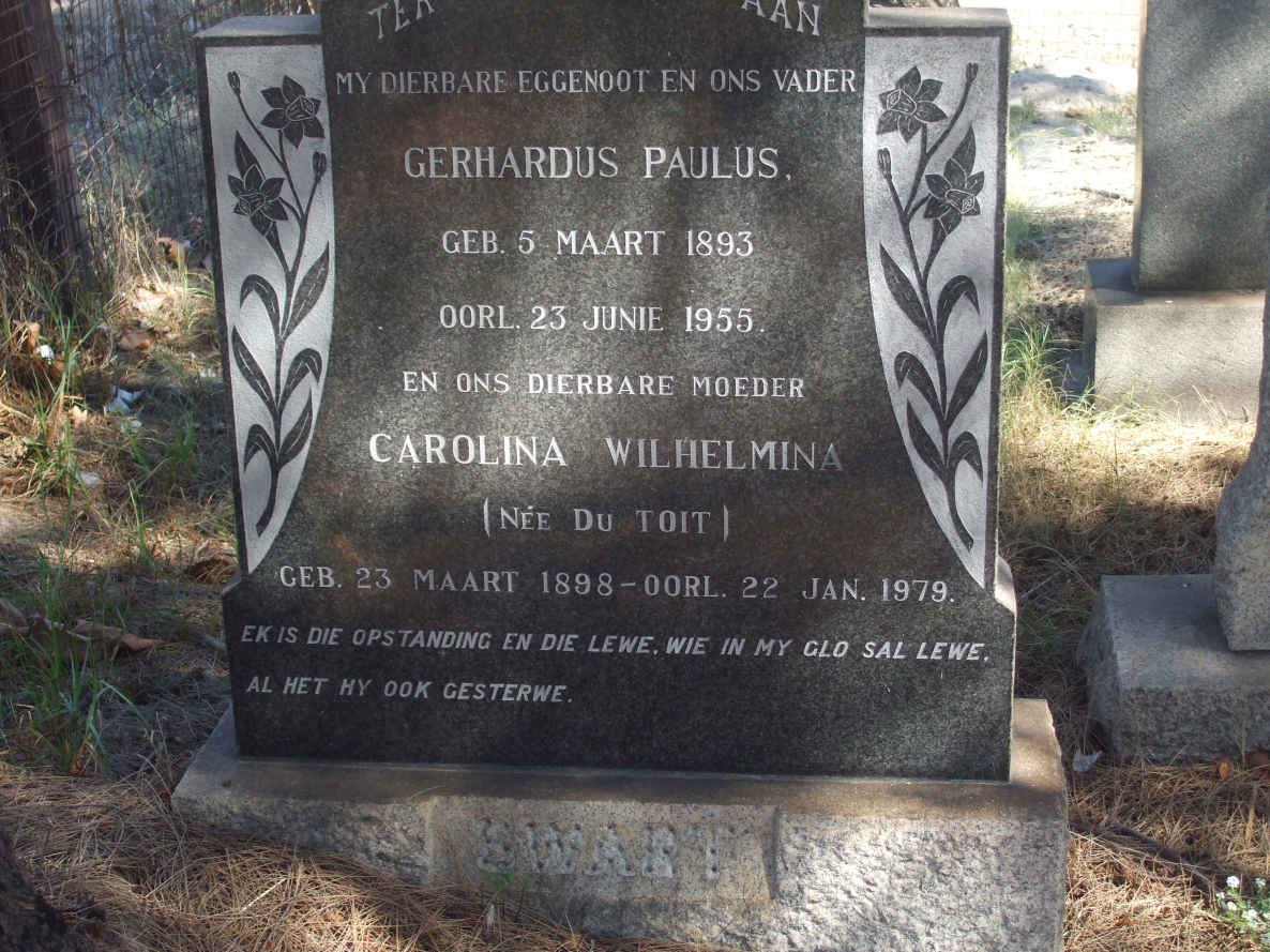 SWART Gerhardus Paulus 1893-1955 &amp; Carolina Wilhelmina DU TOIT 1898-1979