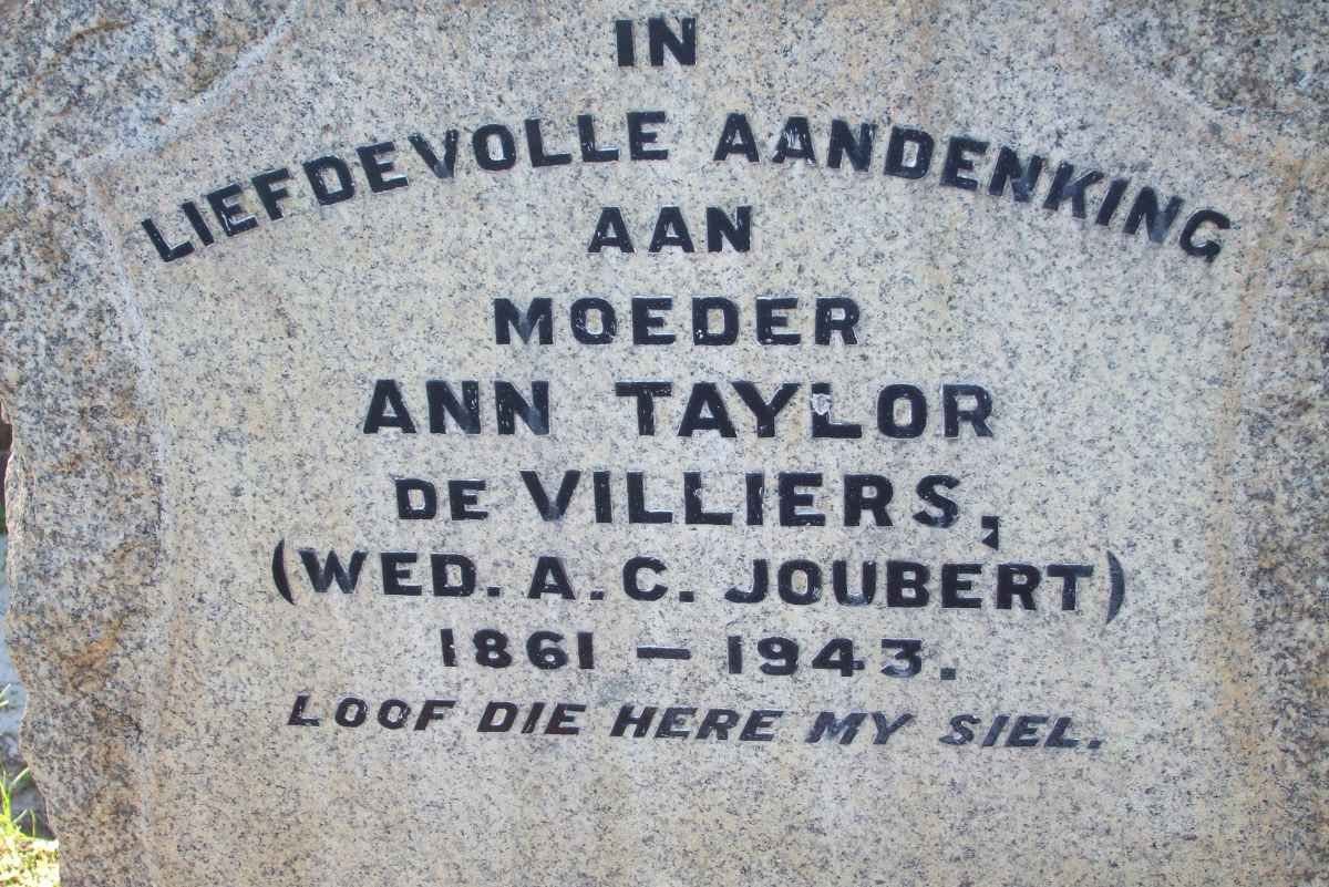 TAYLOR Ann nee DE VILLIERS 1861-1943