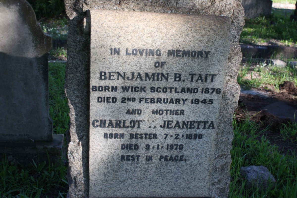 TAIT Benjamin B. 1876-1945 &amp; Charlotte Jeanetta BESTER 1890-1970