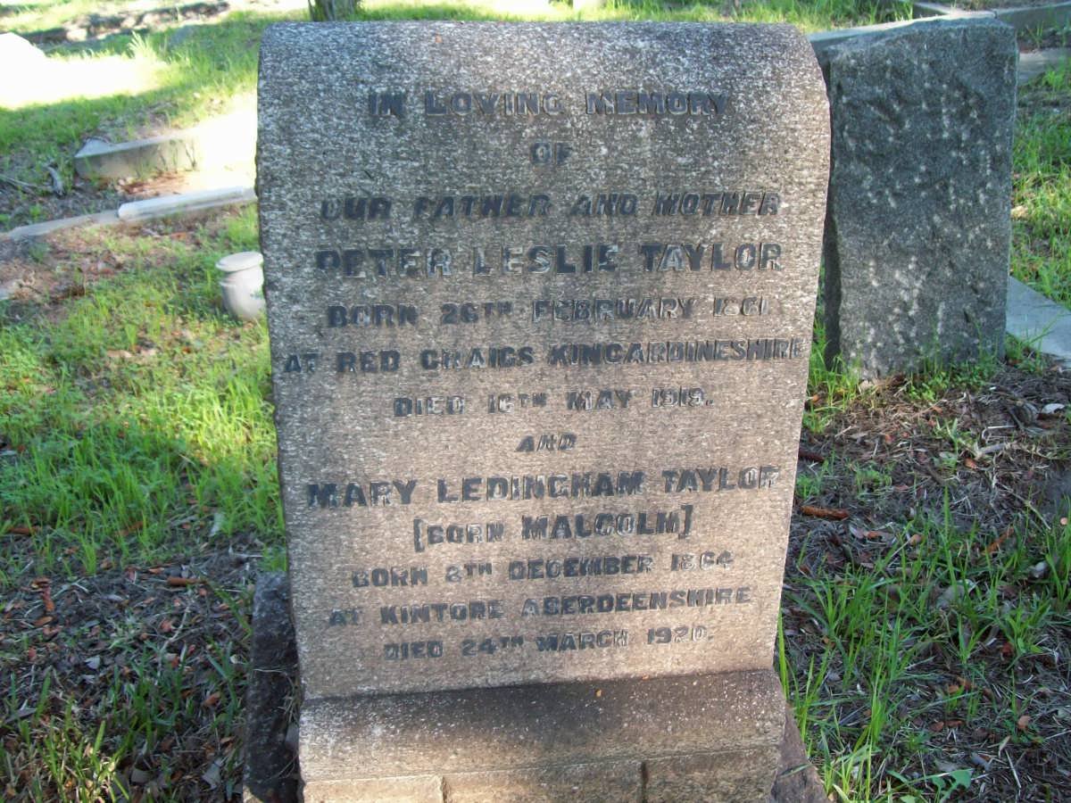 TAYLOR Peter Leslie 1861-1919 &amp; Mary Ledingham MALCOLM 1864-1920
