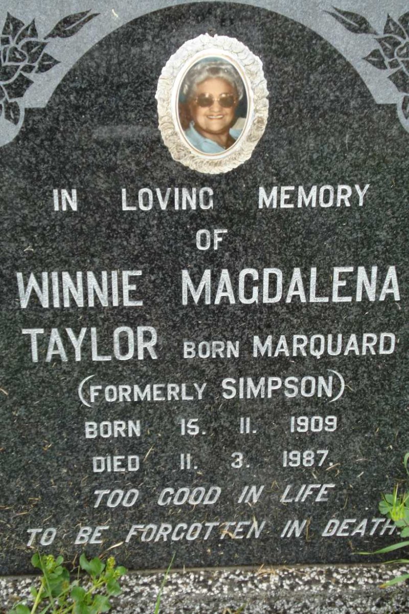 TAYLOR Winnie Magdalena formerly SIMPSON nee MARQUARD 1909-1987